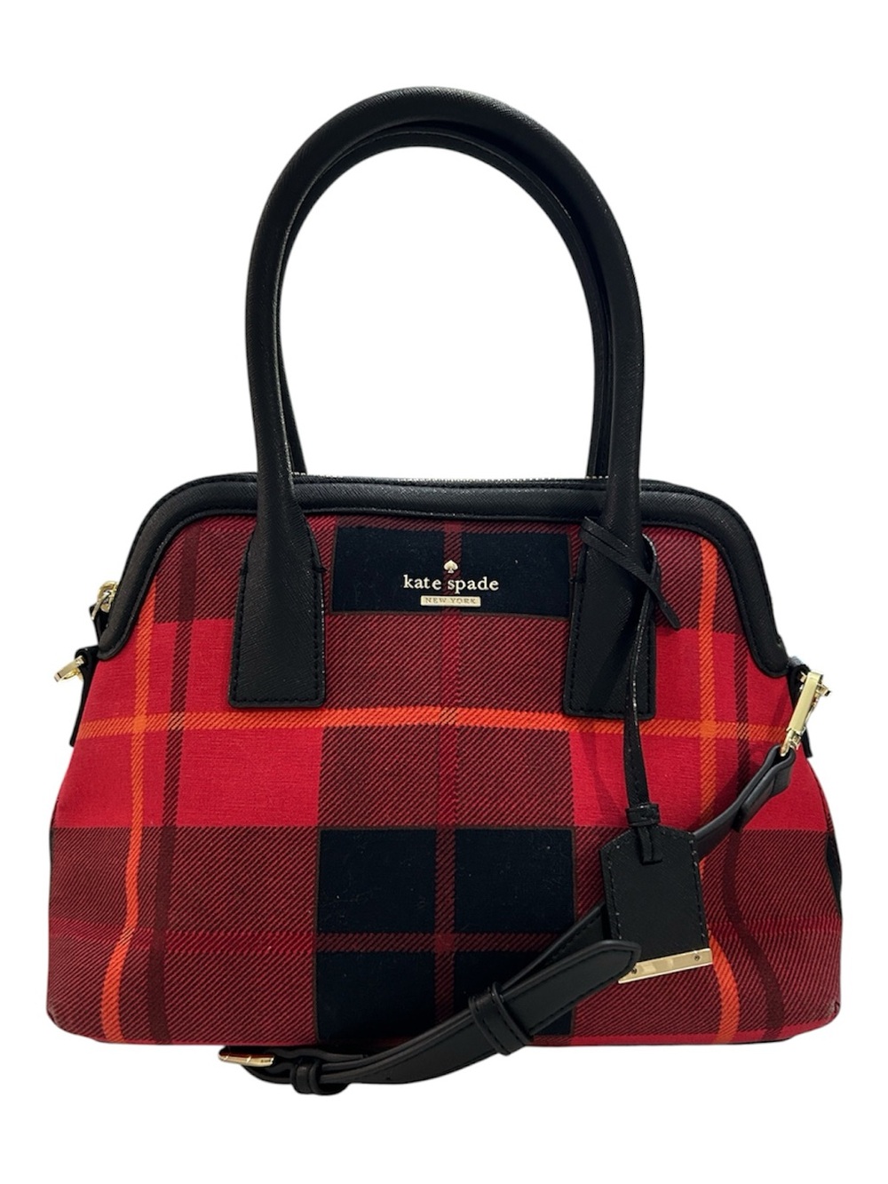 Kate Spade Red Black Tartan Plaid Satchel Crossbody Bag